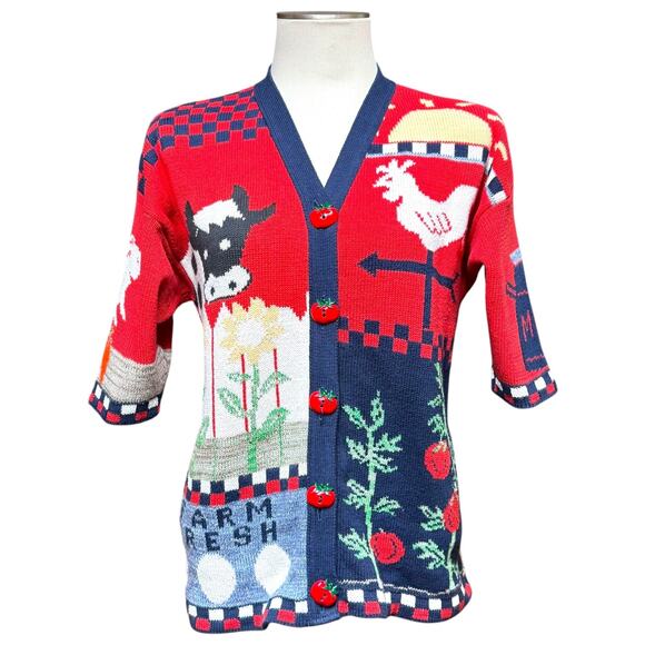 Sweater Loft Vintage 90s Made in USA Farm Short Sleeve Cardigan Sweater Small - Picture 3 of 6